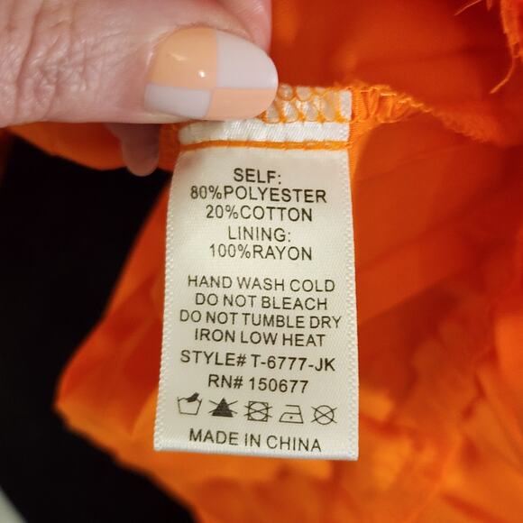 STRUT & BOLT Orange Pleated Ruffle Off The Shoulder Top, Size Large - Picture 8 of 9